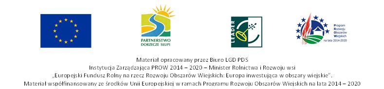 logotyp Materiał opracowany przez Biuro LGD PDS Instytucja Zarządzająca PROW 2014 – 2020 – Minister Rolnictwa i Rozwoju wsi „Europejski Fundusz Rolny na rzecz Rozwoju Obszarów Wiejskich: Europa inwestująca w obszary wiejskie”. Materiał współfinansowany ze środków Unii Europejskiej w ramach Programu Rozwoju Obszarów Wiejskich na lata 2014 – 2020